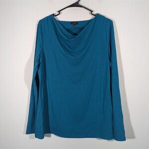 Talbots Top Women Sz M Teal Cowl Neck Long Sleeve‎ Blouse Office Career